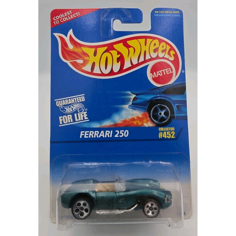 1996 Hot Wheels Ferrari 250 Green 5Dot #452 Diecast Car 12936 Blue Card NEW
